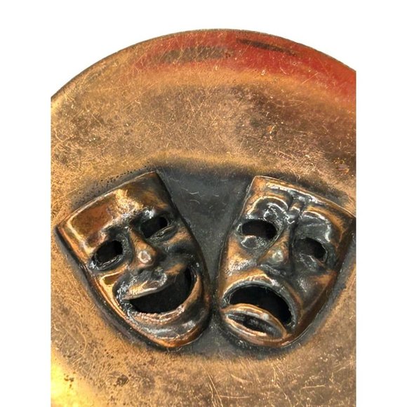 Vintage Copper Theater Drama Brooch Pin Happy Sad 1 7/8" Diameter - Picture 6 of 6